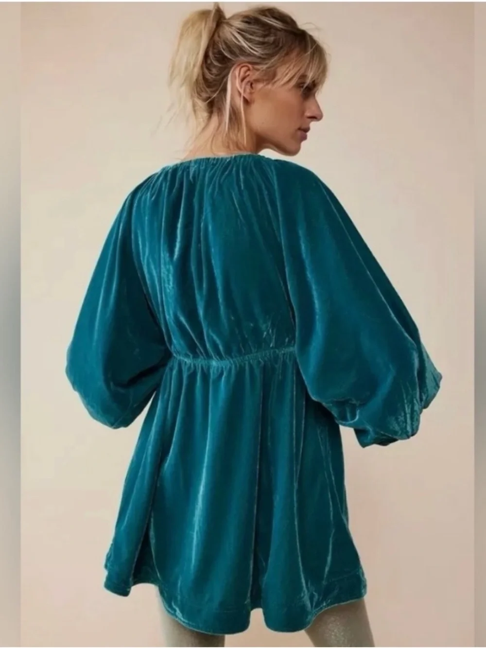 Free People Teal Velvet Babydoll Mini Dress Small